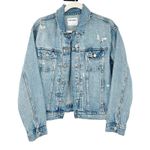 Old Navy NWT Womens Classic Skull Rose Distressed Denim Jean Jacket Size M Blue Photo 2