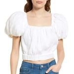 frame denim Frame Ruched Crop Puff Sleeve Blouse in Blanc Size Medium NWOT Photo 0
