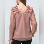 Entro NTM: Metallic Ruffle Sheer Blush Pink & Gold Blouse Size Large Photo 15