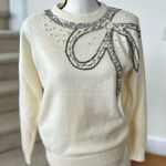 Alfred Dunner Vintage Cream Crewneck Silver Beaded Bow Sweater Photo 0