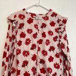 FREE ASSEMBLY Button Shoulder Blouse Long Sleeve Light Pink ? Red Floral Ruffle Size L Photo 3