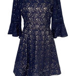 Eliza J  Lace Bell Sleeve Fit & Flare‎ Dress Boat Neck Lined Navy Blue Size 8 Photo 0