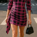 RHODE Piper Ruched Cotton Black and Magenta Pink Printed Mini Dress medium NWT Photo 1