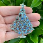 Vintage Blue & Silver Christmas Tree Brooch/Pin Blue Rhinestones Multiple Photo 1