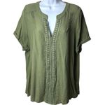 Flower & Feather Green Crepe Embroidered Blouse Peasant Boho Milk Maid 2XL Size undefined Photo 0