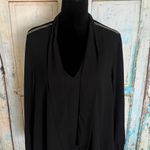 Karen Kane Women Chiffon Long Sleeve Tie Bow V-Neck Black Pullover Blouse Large Photo 0