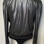 Good Luck Gem NWT  Silver Metallic Puffy Long Sleeve Open Back Blouse
Bodysuit S Photo 2
