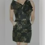 Milly of New York Black Gold Metallic Textured One Shoulder Bow Mini Dre… Size 2 Photo 3