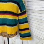 Woven Heart Striped Bell Sleeve Crop Sweater Yellow Green Medium Photo 6
