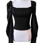 Gianni Bini  $79 Angel‎ Blouse Smocked Black Linen Blend SMALL Baddie Preppy NWT Photo 0