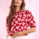 Peach Love California Short Sleeve Heart Sweater Womens Large Red Pink Valentine Photo 0