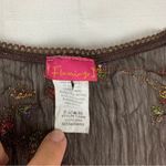 Flamingo size medium tiered vintage Brown Embroidered Top floral boho cottage Photo 2