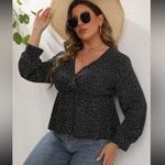 SheIn Plus Polka Dot Print Lantern Sleeve Peplum Top Photo 5
