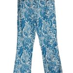 ZARA NWOT Linen Blend Trouser Pants Sz 6 Kick Flare Hem Blue Paisley Print Photo 1
