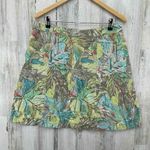 Christopher & Banks Skirt Womens 12P Green Linen Rayon Tropical Print Side Zip Photo 1
