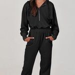 Jumpsuit long sleeve Zip up one piece lounge casual hooded Sweatshirt s… Black Photo 3