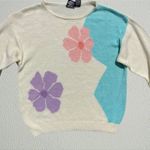 Vintage white groovy floral knit thin sweater, cottagecore grannycore boho chic Size M Photo 1