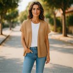 Rachel Zoe Metallic Tan Gold Bronze Open Knit Kimono Cardigan NWT One Size Photo 10