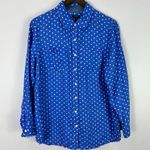 Talbots  Linen Shirt 1XP Coastal Preppy Polka Dot Blue Button Front‎ Workwear Photo 0