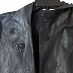 Eileen Fisher  Waxed Organic Cotton Linen Moto Jacket Size S Oversized Black Punk Photo 2