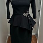 NEW Theia Cocktail Embroidered Mid Length Black Dress size 2 Photo 0