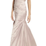 La Femme  Champagne Beaded Off Shoulder Ruched Satin Mermaid Gown Dress 6 = S Photo 0