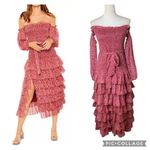 Likely Mitzie Ruffle Tiered Midi Dress Size 10 | Red Floral Off Shoulder Smocked Photo 11