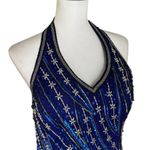 Vintage Elegant Blue and Silver Hand Beaded Women's Dress Size L Photo 1