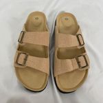 Boho Tan Brown Faux Suede Brassy Gold Buckle Sandals / Slides EU 43 US 12 Photo 1