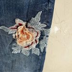 ZARA Woman Pink Roses Floral Embroidered Raw Hem Skinny Denim Jeans Photo 4