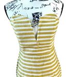 LPA Strapless Bodycon Dress Yellow White Stripe Midi Size Medium Fringe Hem Photo 2