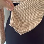 Japna  Cropped Long Sleeve Crop Top Checkered Brown and White Ruched Blouse Photo 2