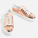 ZARA Women’s Two Tone Rose Gold Metallic Lace-Up Sneakers Shoes Size 37/ US 6.5 Photo 0