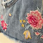American Eagle Embroidered Distressed Denim Mini Jean Skirt Button Fly ~ Size 4 Photo 4