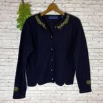 Karen Scott Vintage Navy Blue Cottagecore Embroidered Cardigan Sweater Photo 1