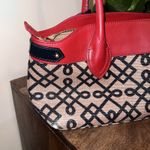 Spartina 449 Linen & Leather Handbag, Geometric Print East West Black Red & Tan Photo 7