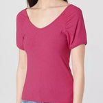 Buckle NWT Womens  BKE Core Ribbed Double V Neck Short Top in Rose Violet - Sz S Photo 0