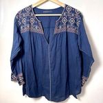 Velvet Tees Velvet Popover Womens Blue Gray Embroidered Floral Peasant Hippie Boho Western L Photo 0