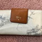 Fossil  Marbled Leather Fold Wallet Id Credit Card Holder Tan Grey Ivory Photo 0