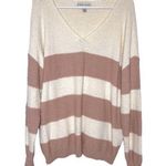 Knox Rose Mauve and off-white Wide Stripe V Neck Knit Sweater Photo 0