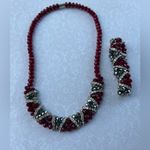 ELEGANT Red Crimson Glass Bead Silver Rhinestone Necklace‎ And Bracelet Set Photo 10