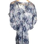 Floral Cover Up One Size Sheer White Blue Purple Knee Length V Neck Lightweight Photo 6