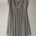 Badgley Mischka Mini Dress 16 Grey Chiffon Embellished Prom Bridesmaids Wedding Photo 0