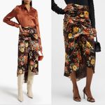 Veronica Beard  Pixie Floral Print Skirt Oxblood Multi Silk Ruched Midi Size S 4 Photo 1