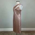 AQUA Rose Gold Sequin One Shoulder Cocktail Sheath Midi Dress Women’s Size 8 Photo 3