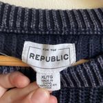 FOR THE REPUBLIC Cotton Crewneck Sweater (Sz XL) Blue Distressed Cable Knit Photo 3