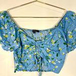 Ambiance Apparel 🆕  Blue Floral Center Synch Crop Top Photo 2