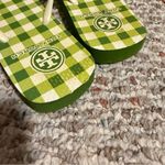 Tory Burch Flip Flop Slip Strap Green Plaid Checkered Sandals- Size 8 Photo 3