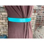 belt vegan leather blue aqua teal goldtone geometric slant buckle 1980s Photo 2