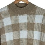Loft NWT Buffalo Plaid Sweater Womens XL Tan White Mock Neck Cozy Preppy Fall Photo 2
